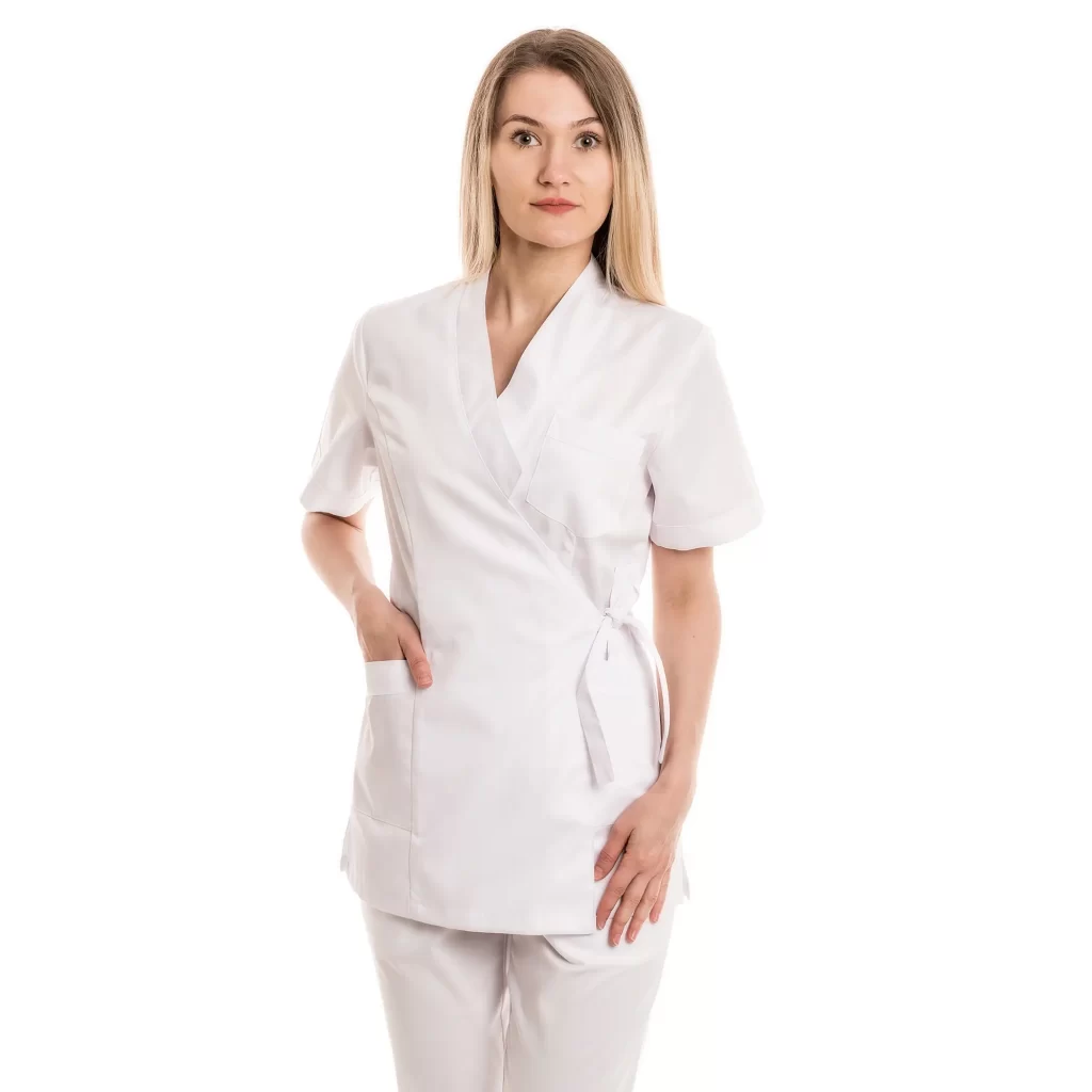 Moteriška balta medicininė palaidinė-kimono WST21WH-1
