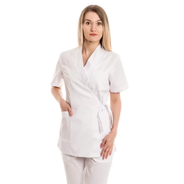 Moteriška balta medicininė palaidinė-kimono WST21WH-1