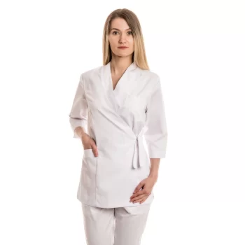 Moteriška balta medicininė palaidinė-kimono WST22WH-1