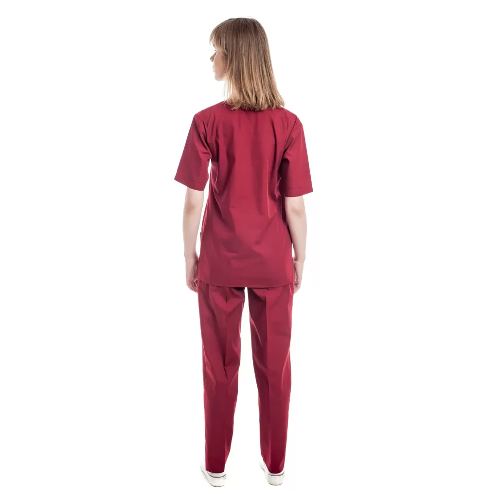 Moteriška burgundi medicininė pižama (komplektas) WSS01BU iš nugaros