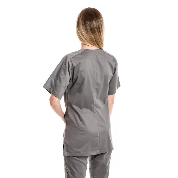 Moteriška pilka medicininė pižama – tampri su elastanu (komplektas) WSS21GR iš nugaros