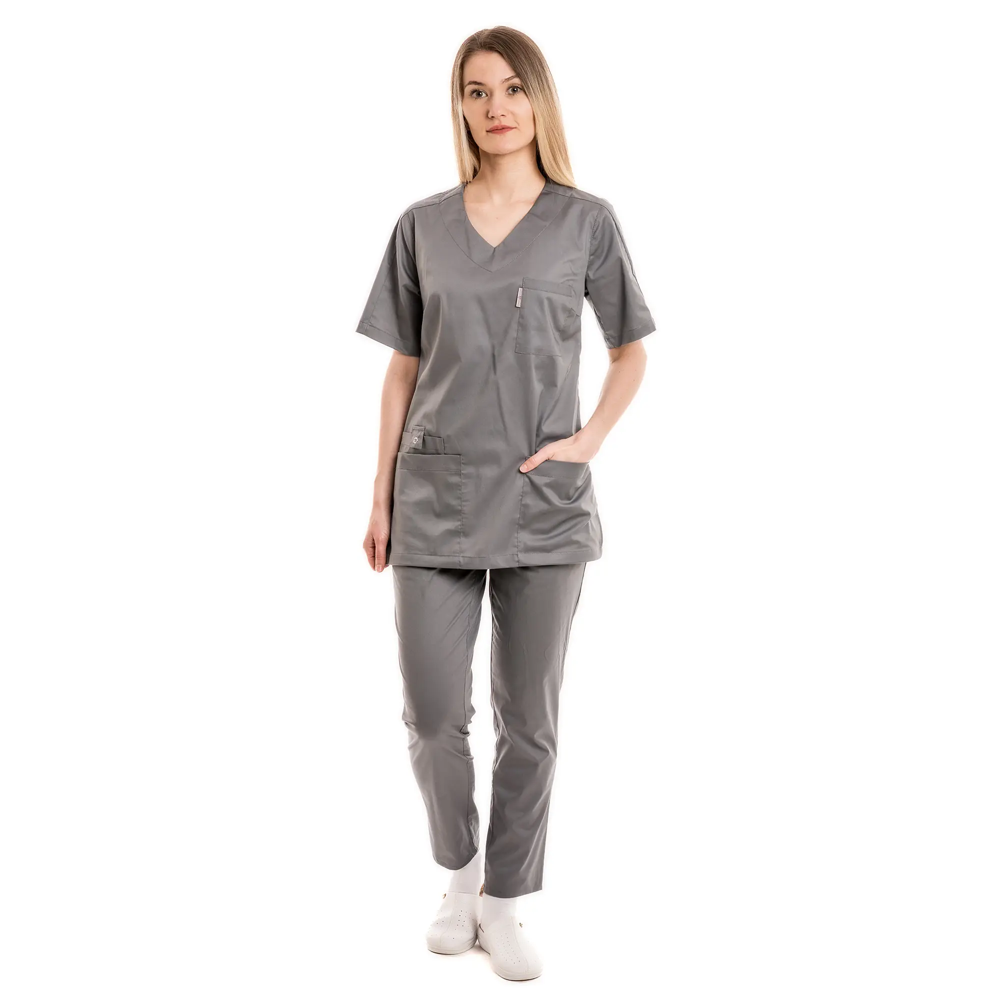 Moteriška pilka medicininė pižama – tampri su elastanu (komplektas) WSS21GR palaidinė ir kelnės