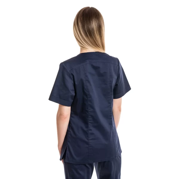 Moteriška tamsiai mėlyna medicininė pižama – tampri su elastanu (komplektas) WSS20NB iš nugaros