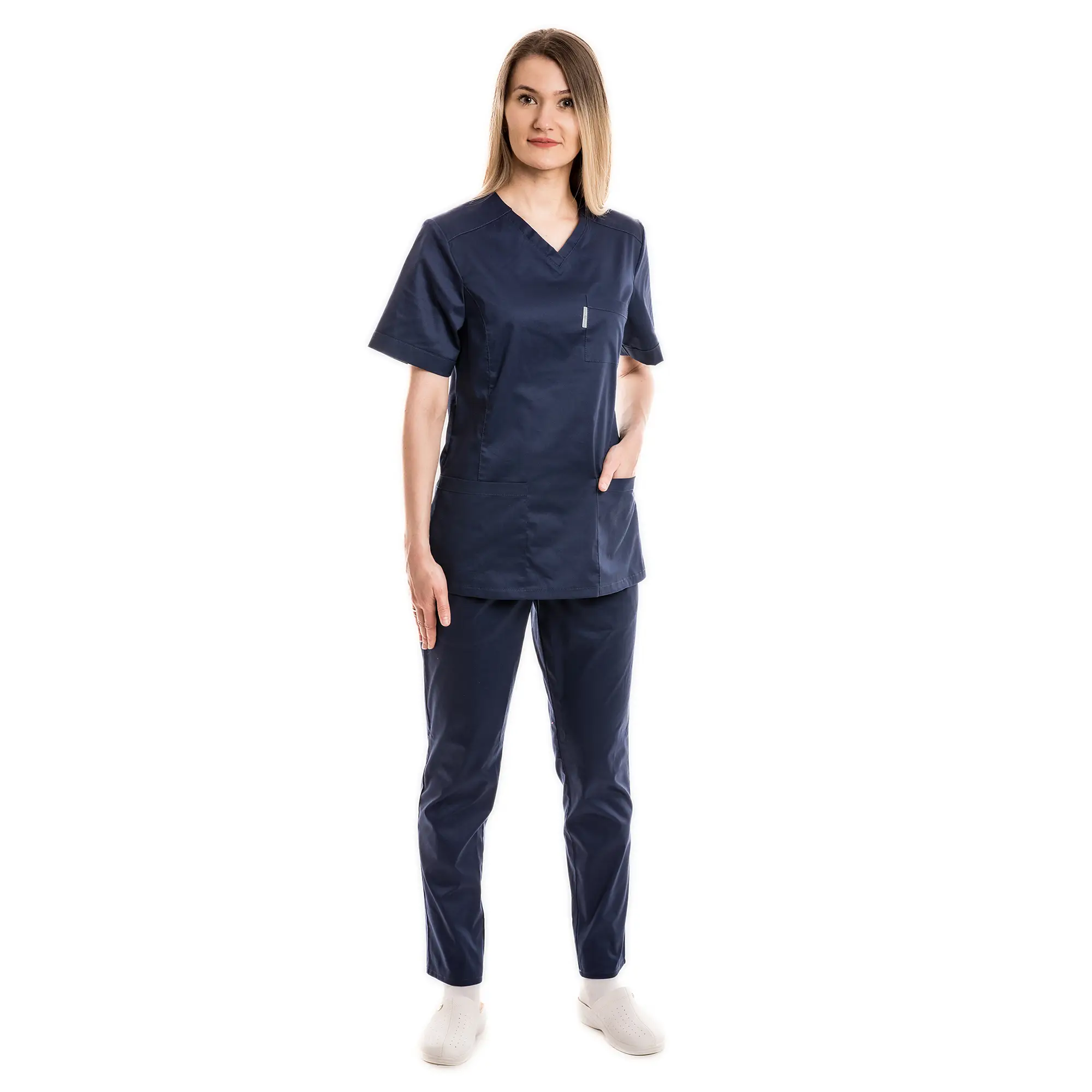 Moteriška tamsiai mėlyna medicininė pižama – tampri su elastanu (komplektas) WSS20NB kelnės ir palaidinė