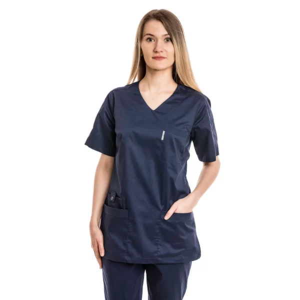 Moteriška tamsiai mėlyna medicininė pižama – tampri su elastanu (komplektas) WSS21NB