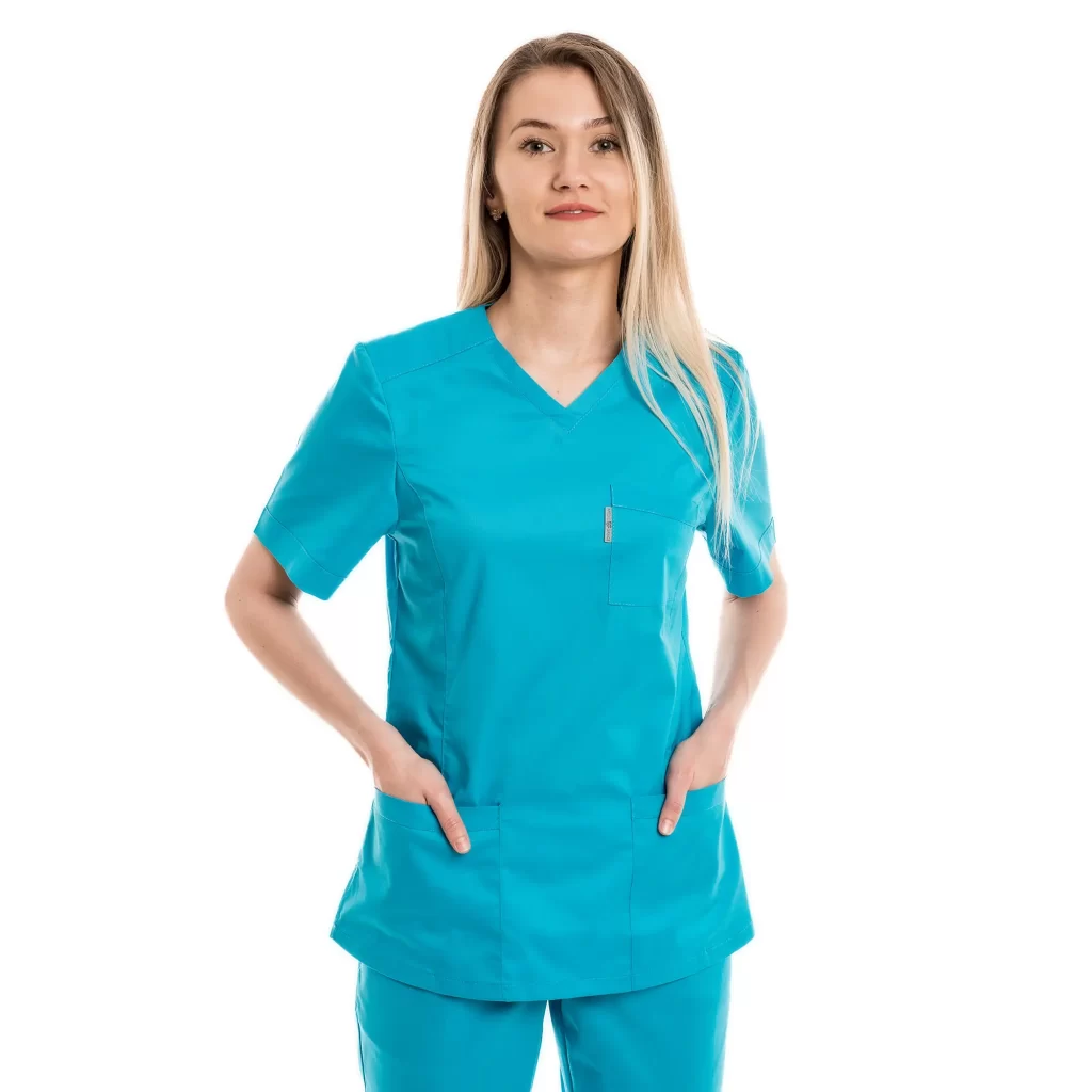 Moteriška žalsvai mėlyna medicininė pižama - tampri su elastanu (komplektas) WSS20CN