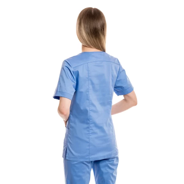 Moteriška žydra medicininė pižama – tampri su elastanu (komplektas) WSS20LB iš nugaros
