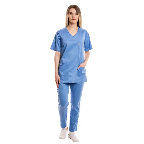 Moteriška žydra medicininė pižama – tampri su elastanu (komplektas) WSS21LB palaidinė ir kelnės