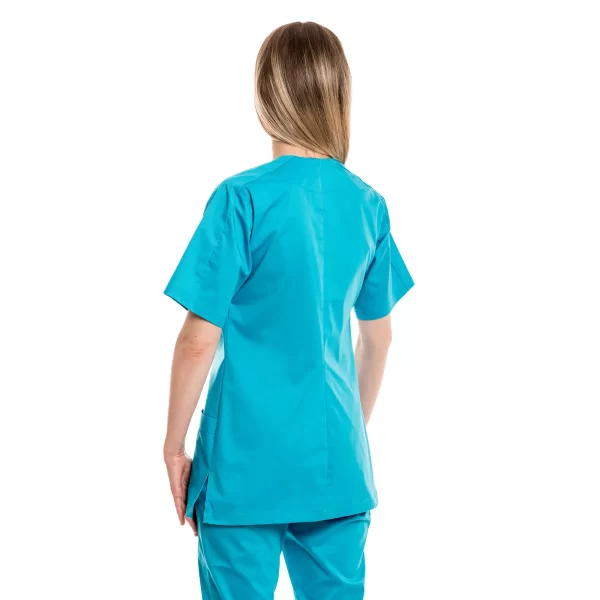 Moteriška žzalsvai mėlyna medicininė pižama – tampri su elastanu (komplektas) WSS21CN iš nugaros