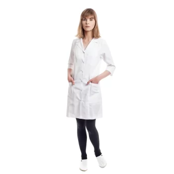 Moteriškas baltas medicininis chalatas WLB07WH iš toliau