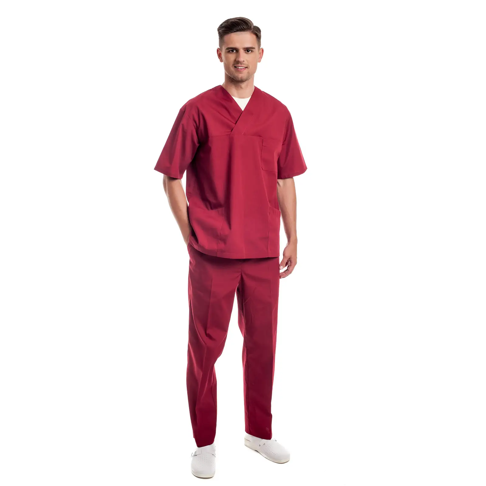Vyriška burgundi medicininė pižama (komplektas) MSS01BU palaidinė ir kelnės