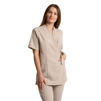 Moteriška smėlinė medicininė palaidinė-kimono su elastanu WST20BG